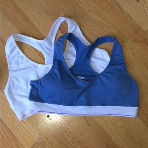 Blue and white sports bras